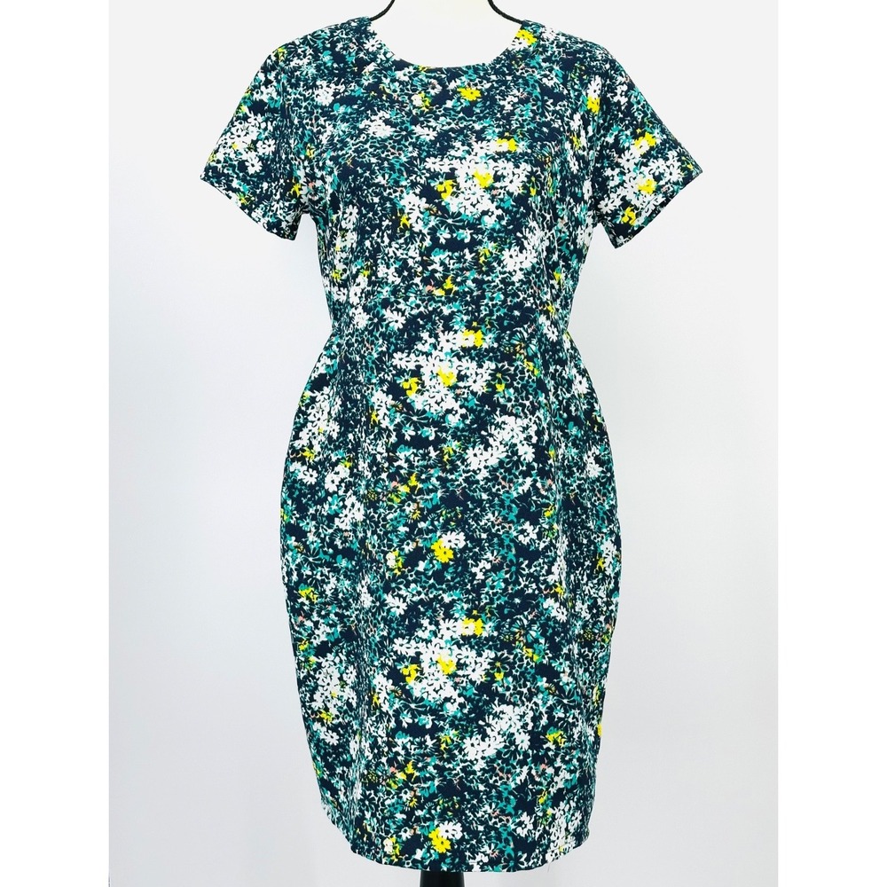CREATIVE COMMUNE Green Floral Short Sleeve Cut-Out Shift Dress Women's Medium